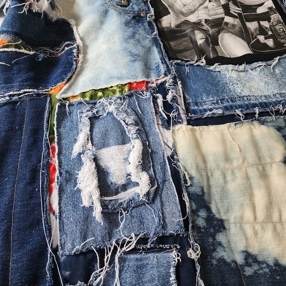 Bohemian Kimono Upcycled Vintage Denim Concept Tattoo Marilyn Monroe Patchwork - Picture 13 of 16